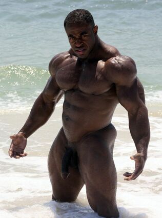 Nude dark-hued fellows bodybuilders